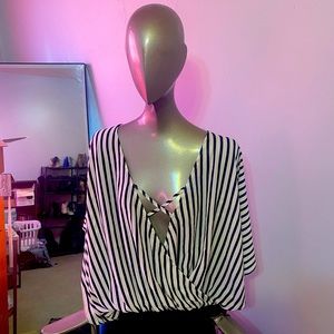 Black and white striped Flowey sleeve bodysuit